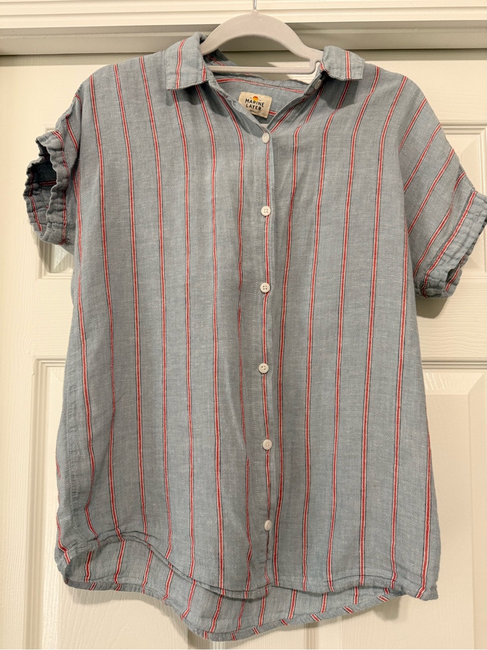 Marine Layer Blue Button-Up with Red Pinstripes